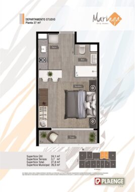 planta estudio 27m2 NORTE